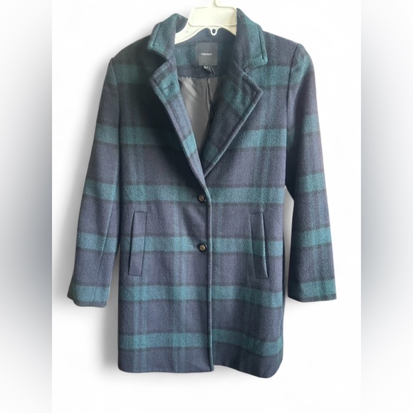 Forever 21 Jackets & Blazers - Forever 21 Teal & Navy Plaid Peacoat